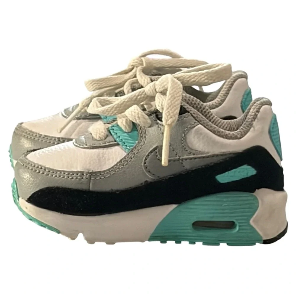 Nike Air Max 90 Toddler 4C White Aurora Green Grey CD6868-102 Sneaker‎